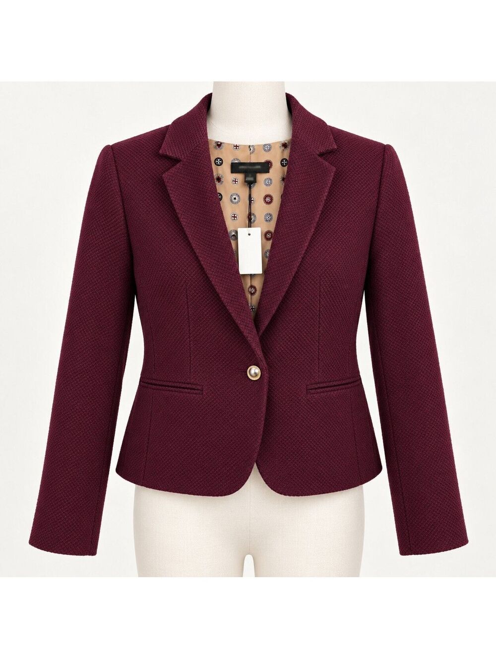 NWT Ann Taylor Oxblood Textured Blazer Gold-Tone Button 2